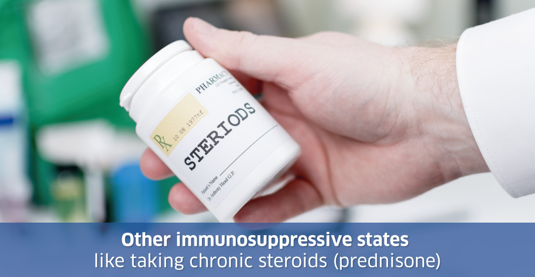 Other Immunosuppressive states like taking chronic steroids (prednisone)